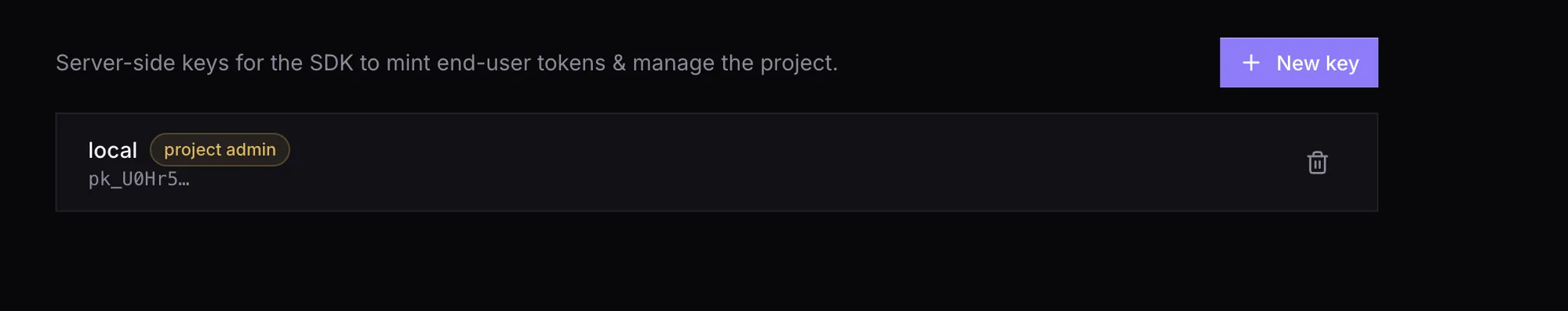 The New key button and the created key.